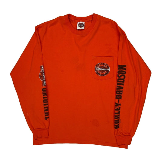 Las Vegas Harley Davidson Graphic Long Sleeve T-Shirt - Medium Orange Cotton