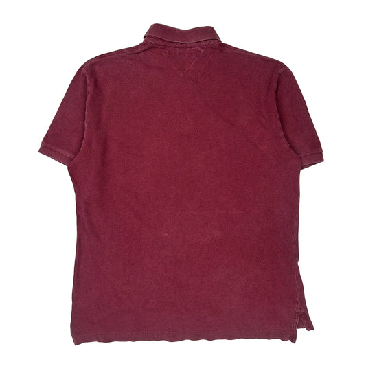Tommy Hilfiger Polo Shirt - Large Burgundy Cotton
