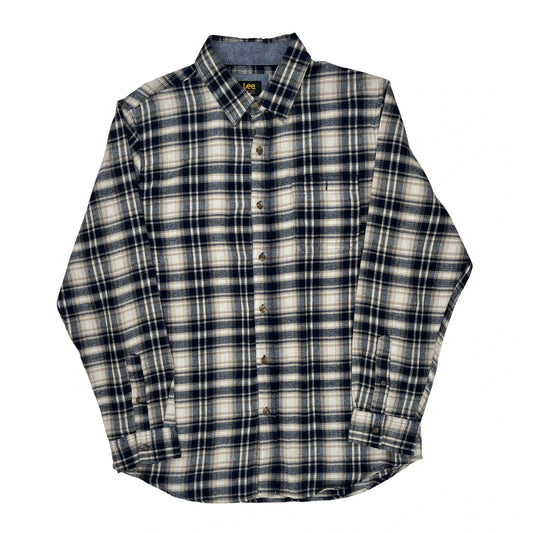 Lee Checked Flannel Shirt - Large Blue Cotton
