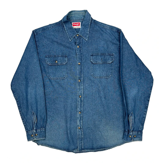 Wrangler Denim Shirt - Large Blue Cotton