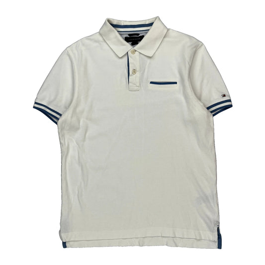 Tommy Hilfiger Striped Polo Shirt - Medium White Cotton
