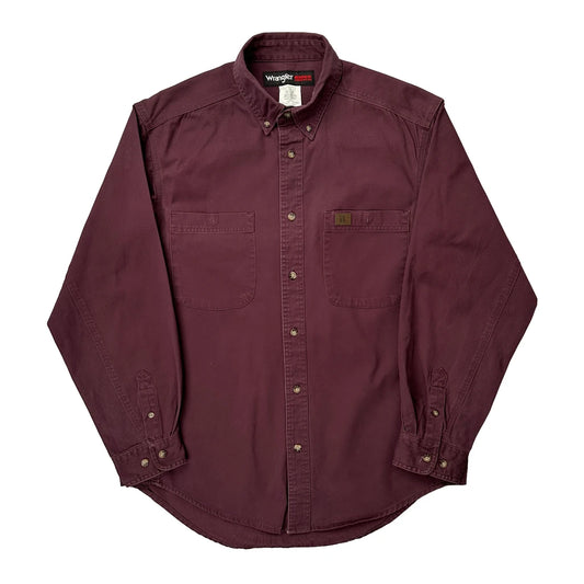 Wrangler Denim Shirt - Large Burgundy Cotton