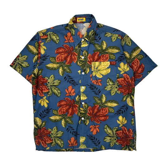 Santee Floral Hawaiian Shirt - Large Blue Cotton
