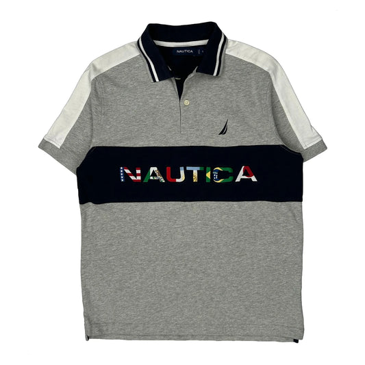 Nautica Striped Polo Shirt - Small Grey Cotton