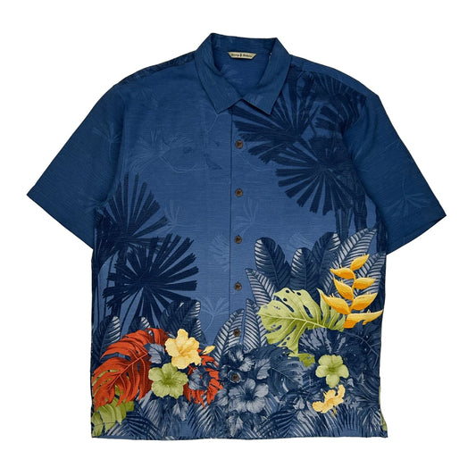 Tommy Bahama Floral Hawaiian Shirt - Medium Blue Silk