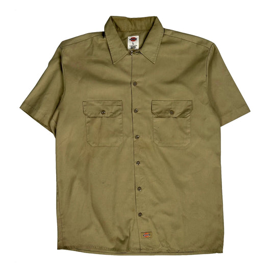 Dickies Short Sleeve Shirt - Large Khaki Polyester Blend
