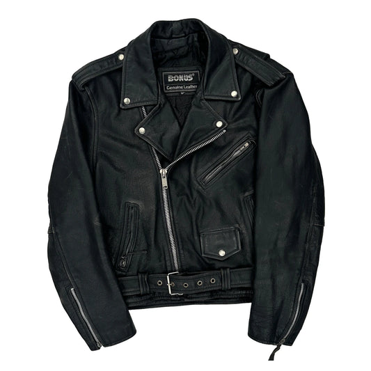 Bonus Motorcycle Leather Jacket - Medium Black Leather