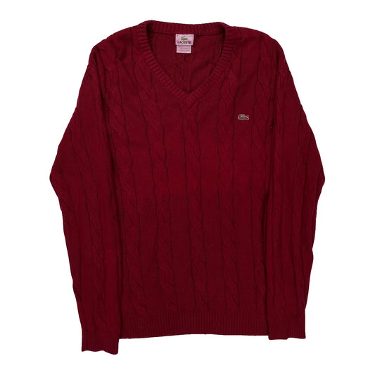 Lacoste Cable Knit Jumper - Medium Red Cotton
