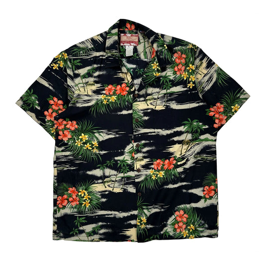 Rjc Floral Hawaiian Shirt - Large Black Cotton