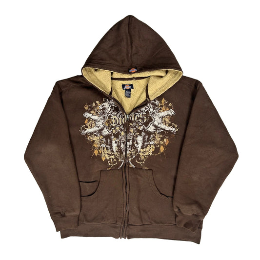 Vintage Dickies Graphic Hoodie - Large Brown Cotton