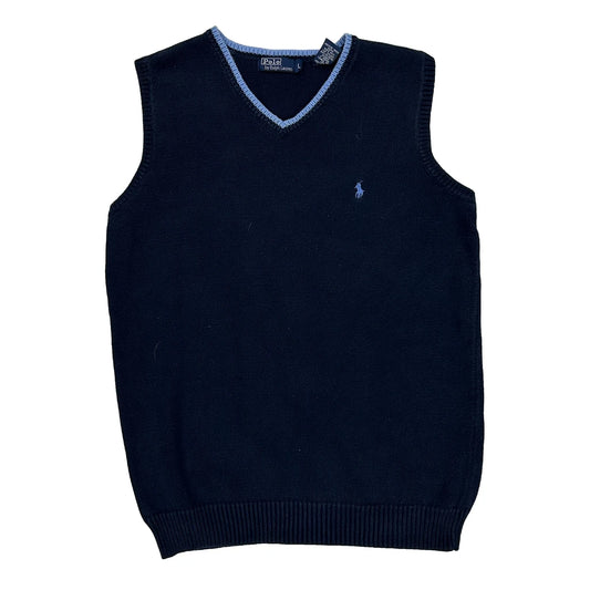Two Tone Polo By Ralph Lauren Sweater Vest - Large Navy Cotton