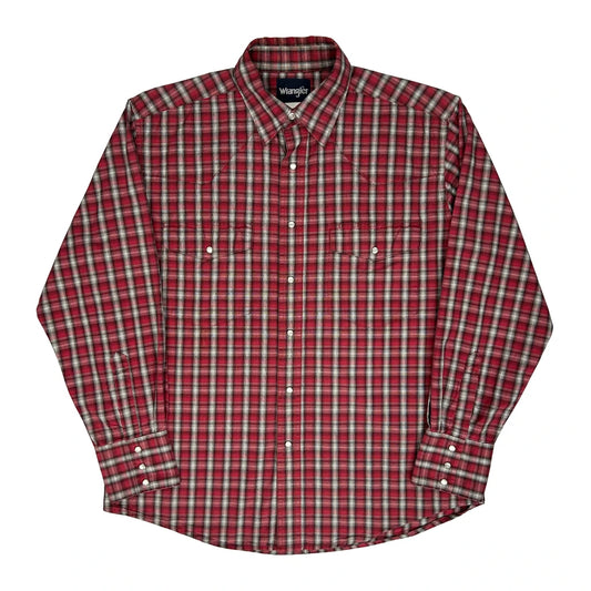 Wrangler Checked Flannel Shirt - Large Red Cotton