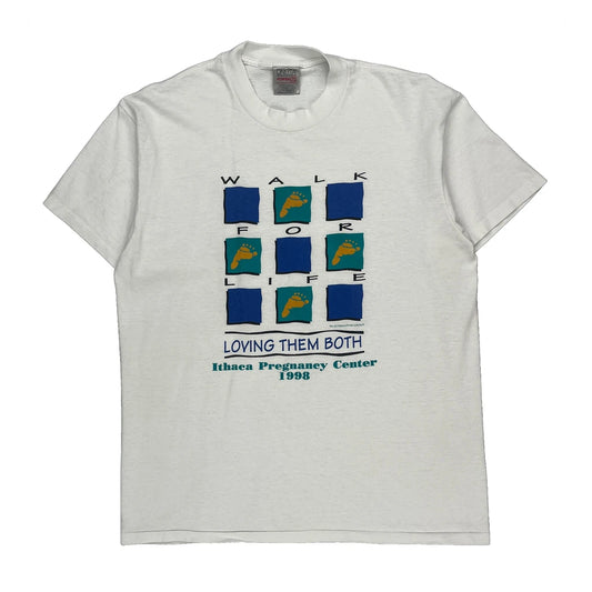 Walk For Life Event Oneita Graphic T-Shirt - Large White Cotton Blend