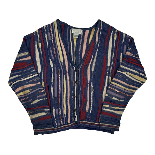 Christopher & Banks Striped Cardigan - Medium Blue Cotton