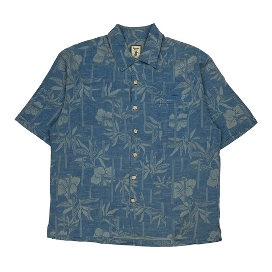 Jamaica Jaxx Floral Hawaiian Shirt - Large Blue Silk