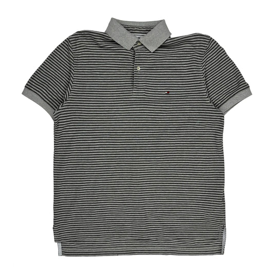 Tommy Hilfiger Striped Polo Shirt - Medium Grey Cotton