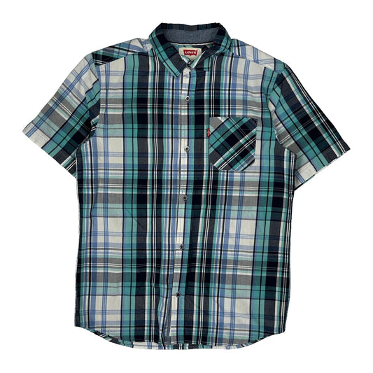 Age 12-13 Levis Checked Short Sleeve Shirt - Large Blue Cotton