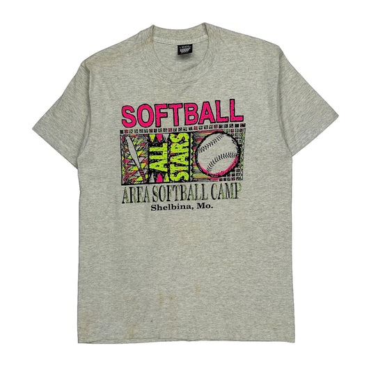 Affa Softball Camp Screen Stars Graphic T-Shirt - Large Grey Cotton Blend