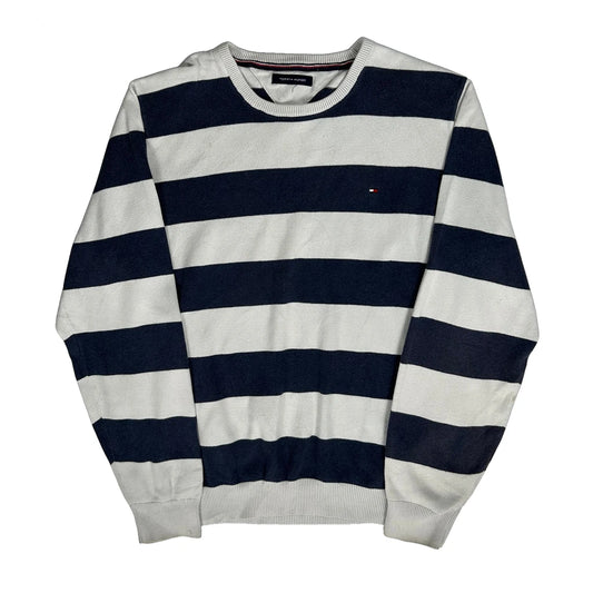 Vintage Tommy Hilfiger Striped Jumper - Large Navy Cotton