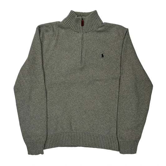 Polo By Ralph Lauren 1/4 Zip - Large Grey Cotton