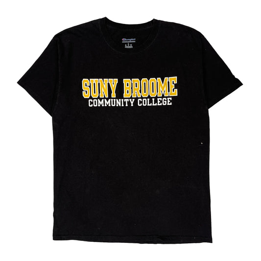 Vintage Suny Broome Community College Champion College T-Shirt - Large Black Cotton