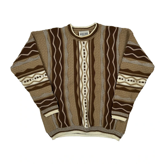 Vintage Made In USA Michael Harris Striped Jumper - Large Brown Acrylic