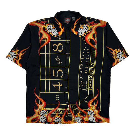 Dice And Flames Design Dragonfly Graphic Hawaiian Shirt - XL Black Polyester