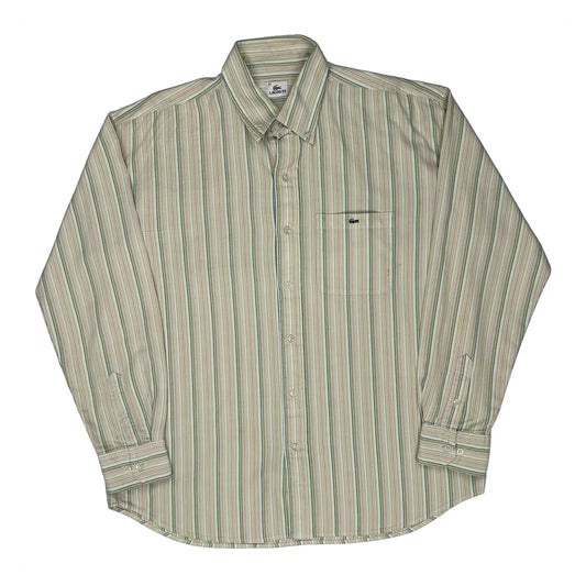 Vintage Lacoste Striped Shirt - Large Beige Cotton