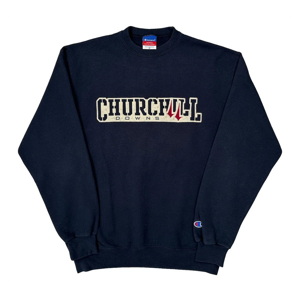 Hand Right File Churchill Downs Champion Spellout Sweatshirt - Medium Navy Cotton ...