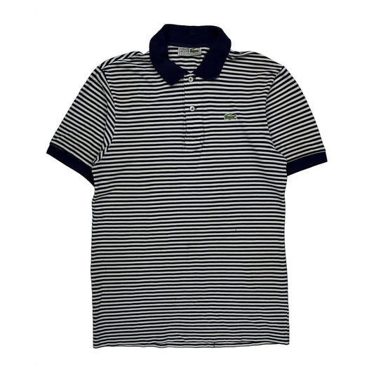 Vintage Lacoste Striped Polo Shirt - Medium Navy Cotton