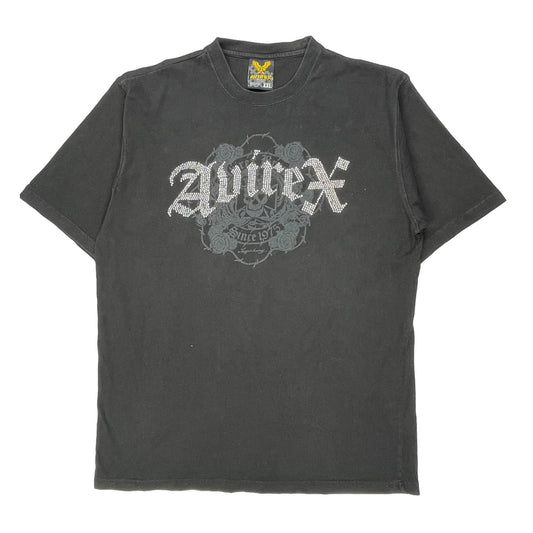 Skull Avirex Studded T-Shirt - 2XL Black Cotton