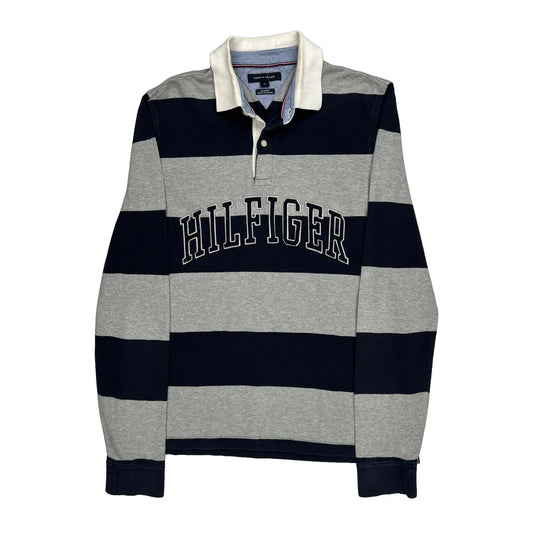 Tommy Hilfiger Striped Rugby Shirt - Medium Grey Cotton
