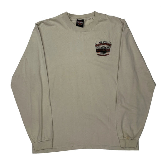 Red River Harley Davidson Long Sleeve T-Shirt - XL Beige Cotton