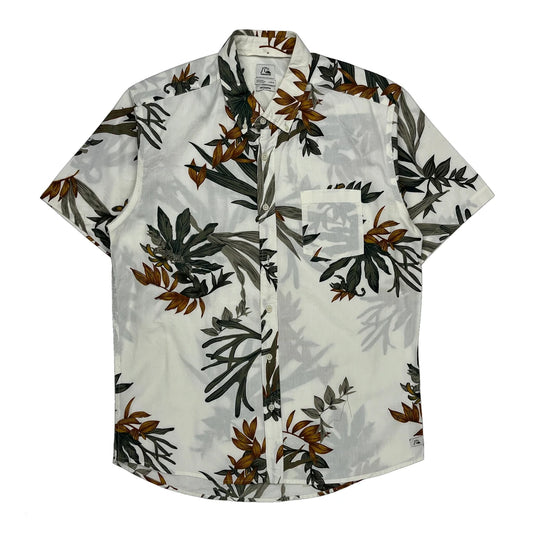 Quiksilver Floral Hawaiian Shirt - Large White Cotton