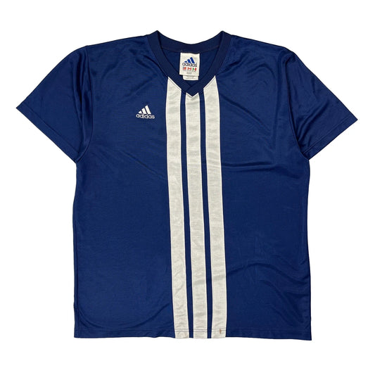 Vintage Adidas Striped Jersey - XL Blue Polyester