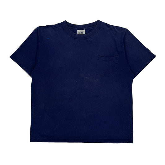 90S Blank Lee Sport T-Shirt - XL Blue Cotton