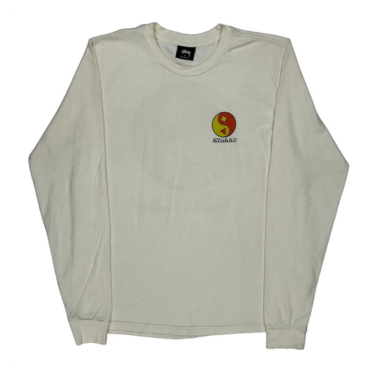 Yin Yang Logo Stussy Graphic Long Sleeve T-Shirt - Small Cream Cotton