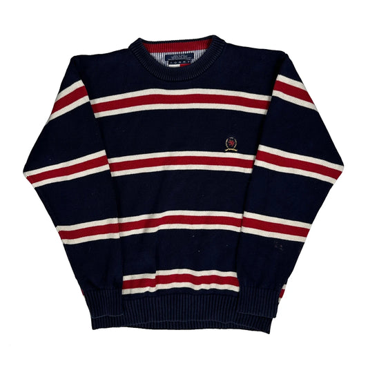 Tommy Hilfiger Striped Sweater - Medium Navy Cotton