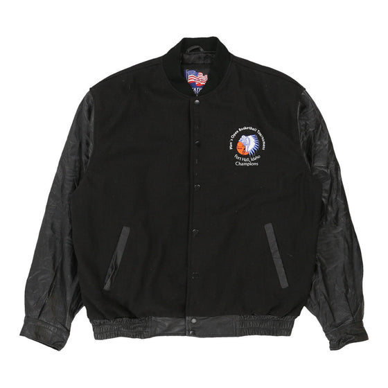 Vintage black Usa Leather Varsity Jacket - mens x-large