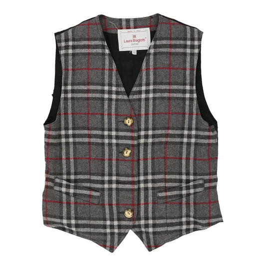 Junior Age 14 Laura Biagiotti Checked Waistcoat - Large Grey Wool Blend