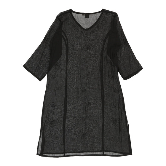 Contro Corente Sheer Shift Dress - Medium Black Cotton - Thrifted.com