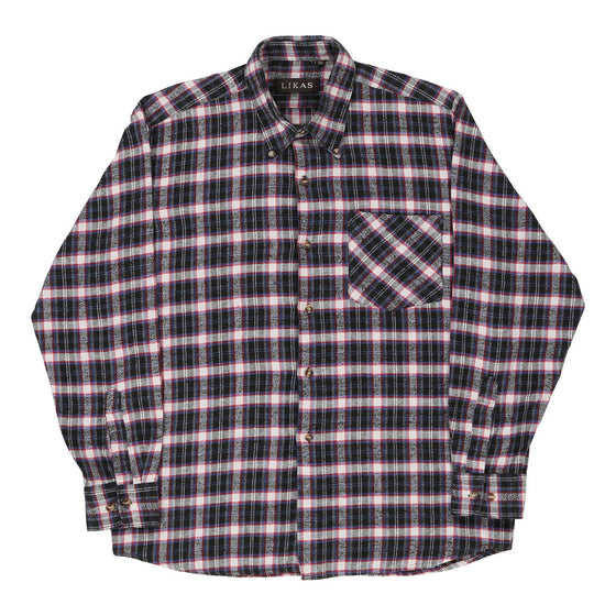 Likas Checked Flannel Shirt - Medium Black Cotton - Thrifted.com