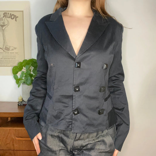 Gf Ferre Cropped Blazer - Medium Black Cotton Blend