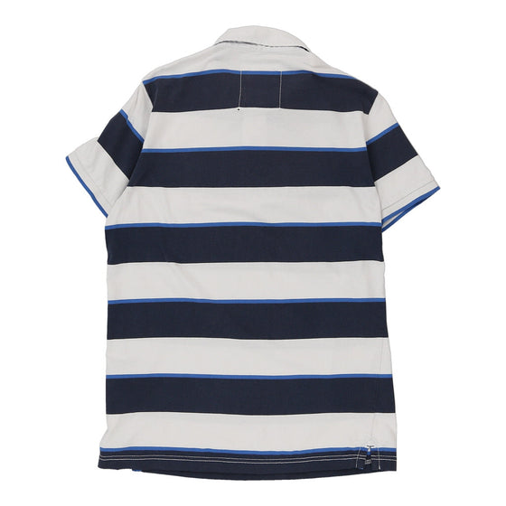 Nautica Striped Polo Shirt - Medium Blue Cotton - Thrifted.com