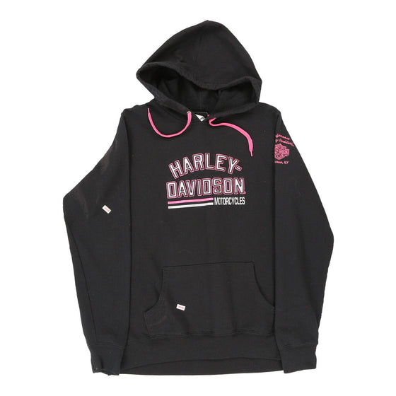 Harley Davidson Spellout Hoodie - XL Black Cotton Blend - Thrifted.com