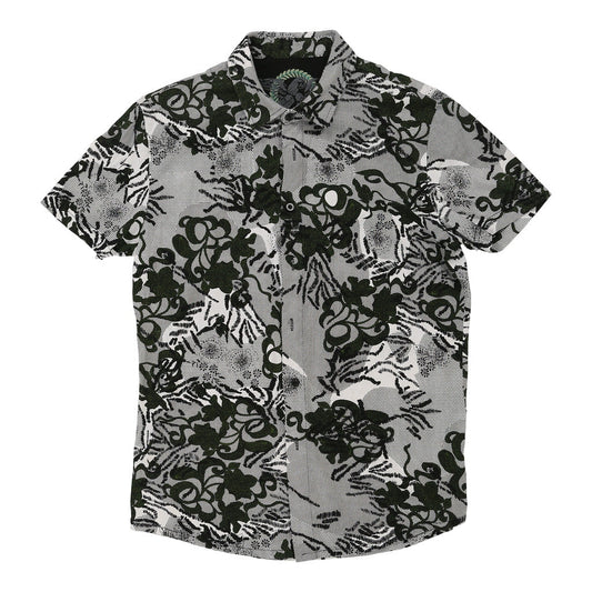 Vintage Avirex Floral Short Sleeve Shirt - Small Grey Cotton Blend