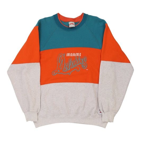 Vintage Made in USA Miami Dolphins Nutmeg NFL Sweatshirt - XL Block Colour Cotton Blend