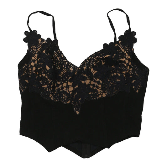 Vintage Lace Ritmo Dei Perla Cropped Cami Top - Medium Black Viscose Blend