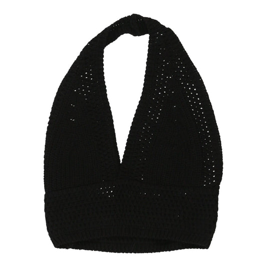 Vintage Unbranded Cropped Halterneck Top - XS Black Cotton Blend