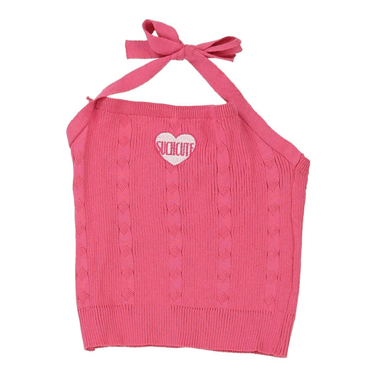 Vintage Unbranded Cropped Halterneck Top - XS Pink Cotton